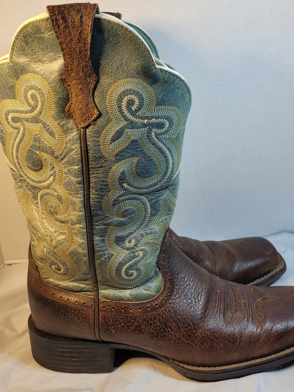 Ariat Quickdraw Womens Cowboy Boots 9.5 B Leather Square Toe 10004720 Brown Teal